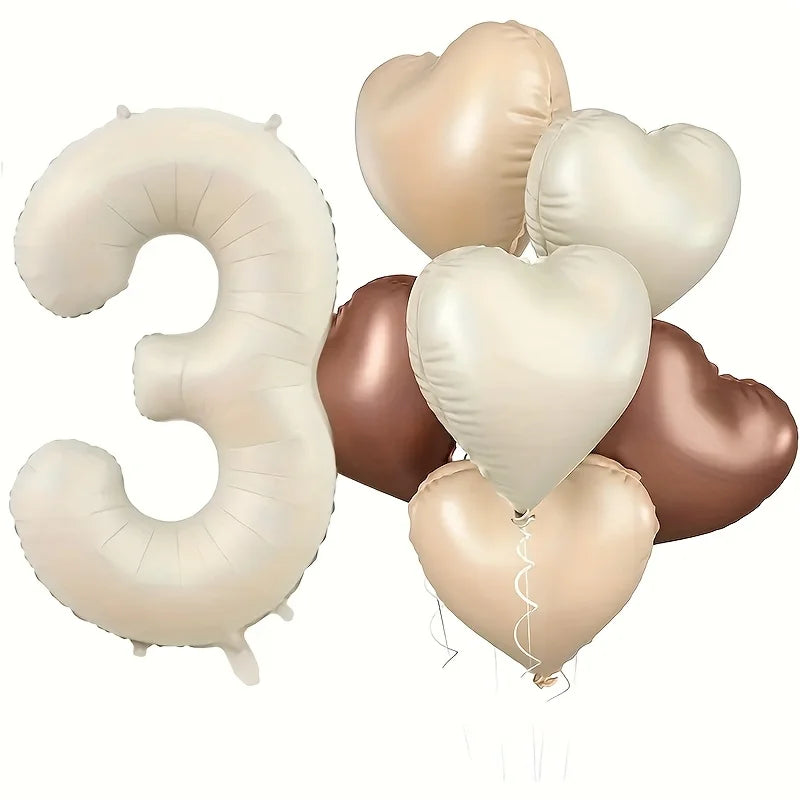 Milky White Heart-Shaped Foil Number Balloons (Set of 7)