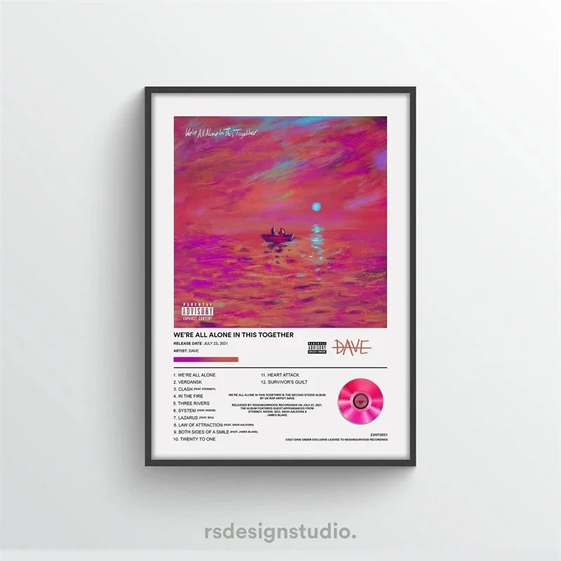 Poster of the album We're All Alone in This Together by Dave framed as wall art