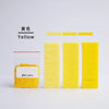 Yellow candle dye colorants in a clear container next to solid yellow bars and text labels.
