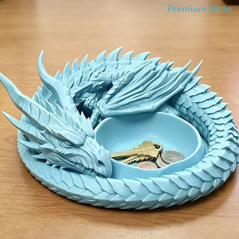 Light blue dragon design decorative tray for jewelry and small items