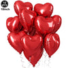 A pack of ten red heart letter balloons with a foil finish, measuring 18 inches each.