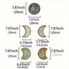 A set of boho moon phase wall decor featuring circular and crescent shapes in muted green and gold tones.