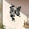 Black metal wall art featuring an elegant Art Nouveau butterfly design on a white wall.