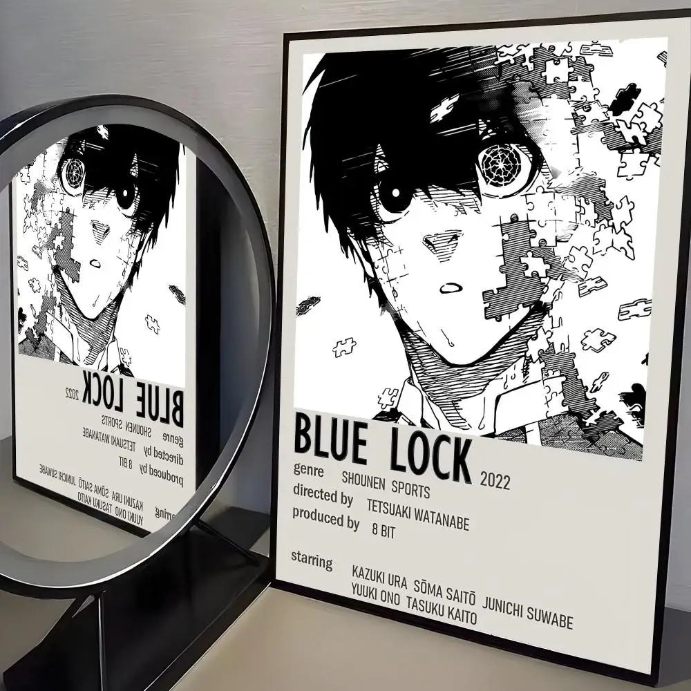 Canvas print of the Blue Lock anime featuring a character with spiky black hair and intense eyes.