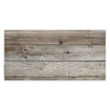A horizontal wooden plank sign with weathered gray wood grain and visible knots.