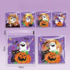 A set of ten Halloween cellophane treat bags featuring carved pumpkin and ghost designs for candy or treats.