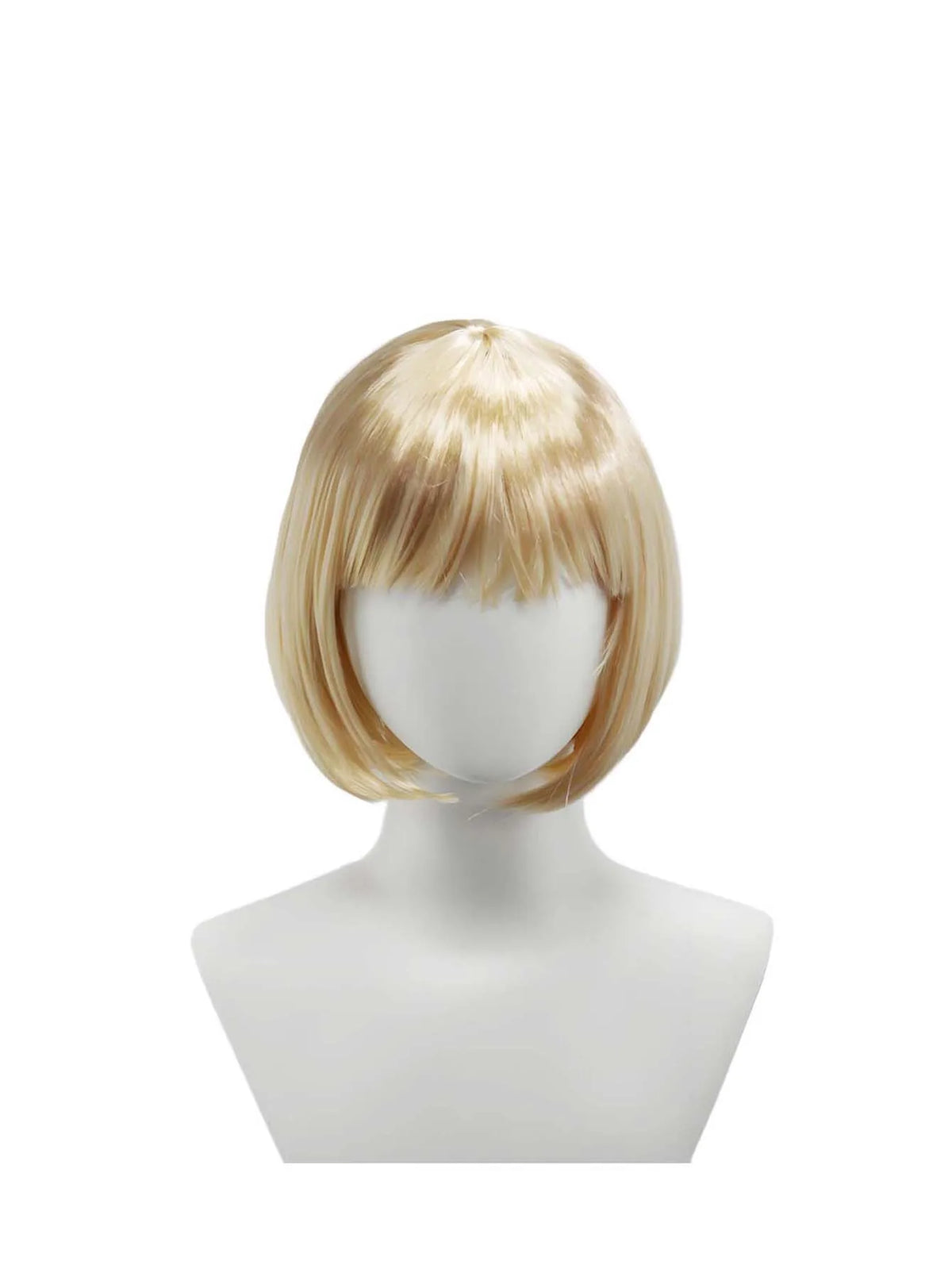 A blonde bob short hair wig displayed on a mannequin head.