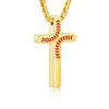 Gold stainless steel cross pendant necklace with a baseball pattern design