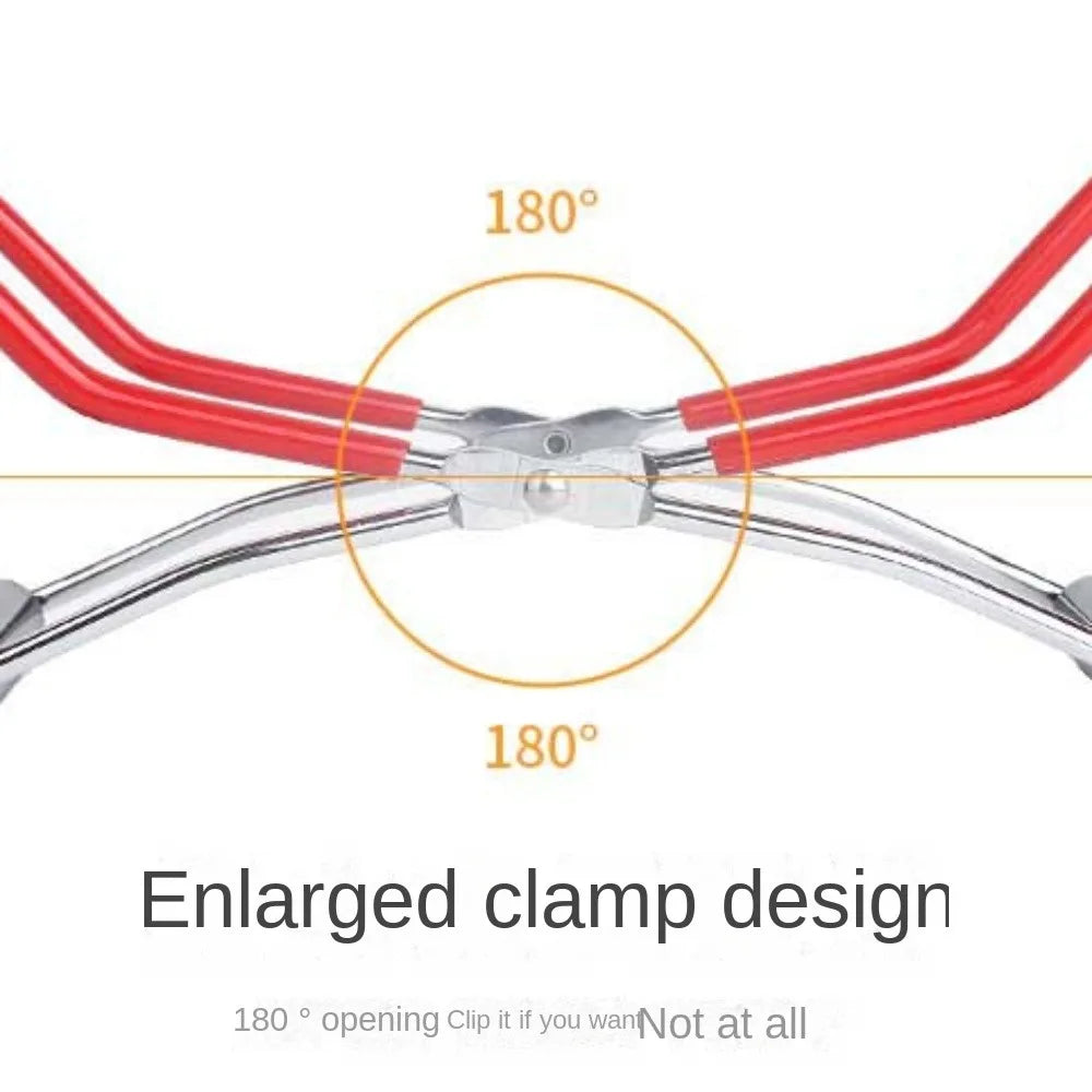 Stainless steel canning jar lifter clamp design shown with 180 degree opening angle.