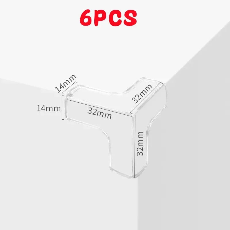 Six silicone corner protectors for baby safety, shown in a transparent view.