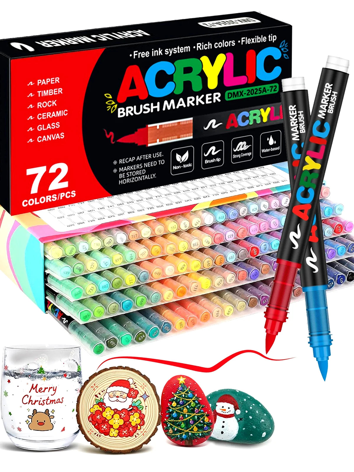 72-Color Acrylic Paint Pen Set with Brush Tips