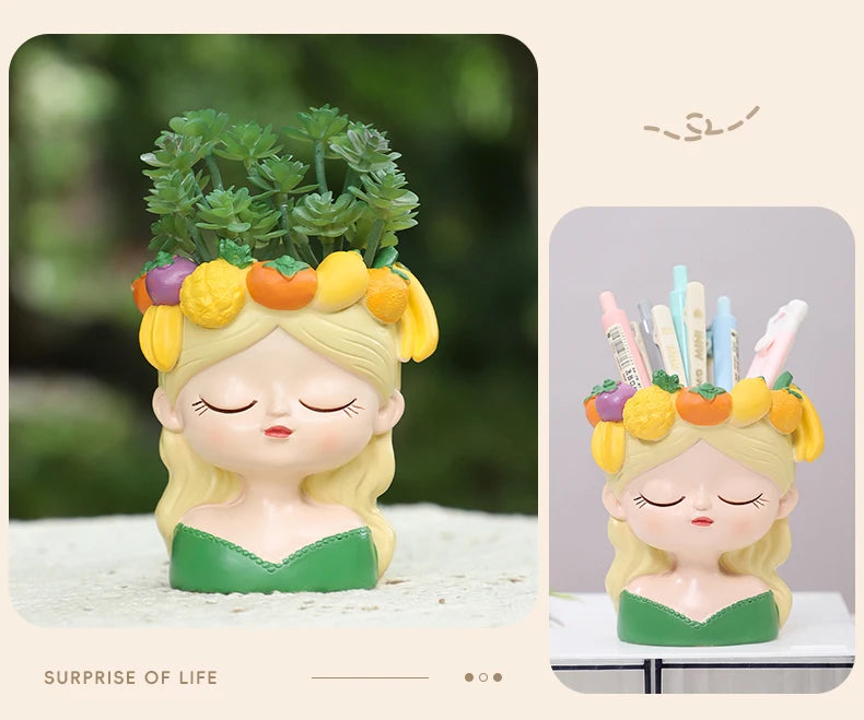 Resin Cartoon Girl Flower Planter