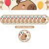 A set of ten round plates featuring cute capybara characters for a birthday party decoration kit.