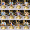 A collection of retro Catholic tabletop ornaments featuring various religious figures in gold-toned frames.