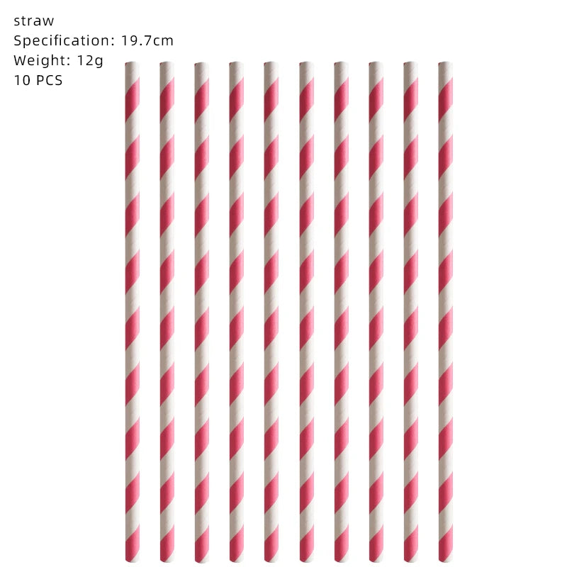 A set of 10 pink and white striped straws for party decor.