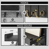Comparison showing the hooks of this organizer versus a competitor, and the wood board thickness comparison.