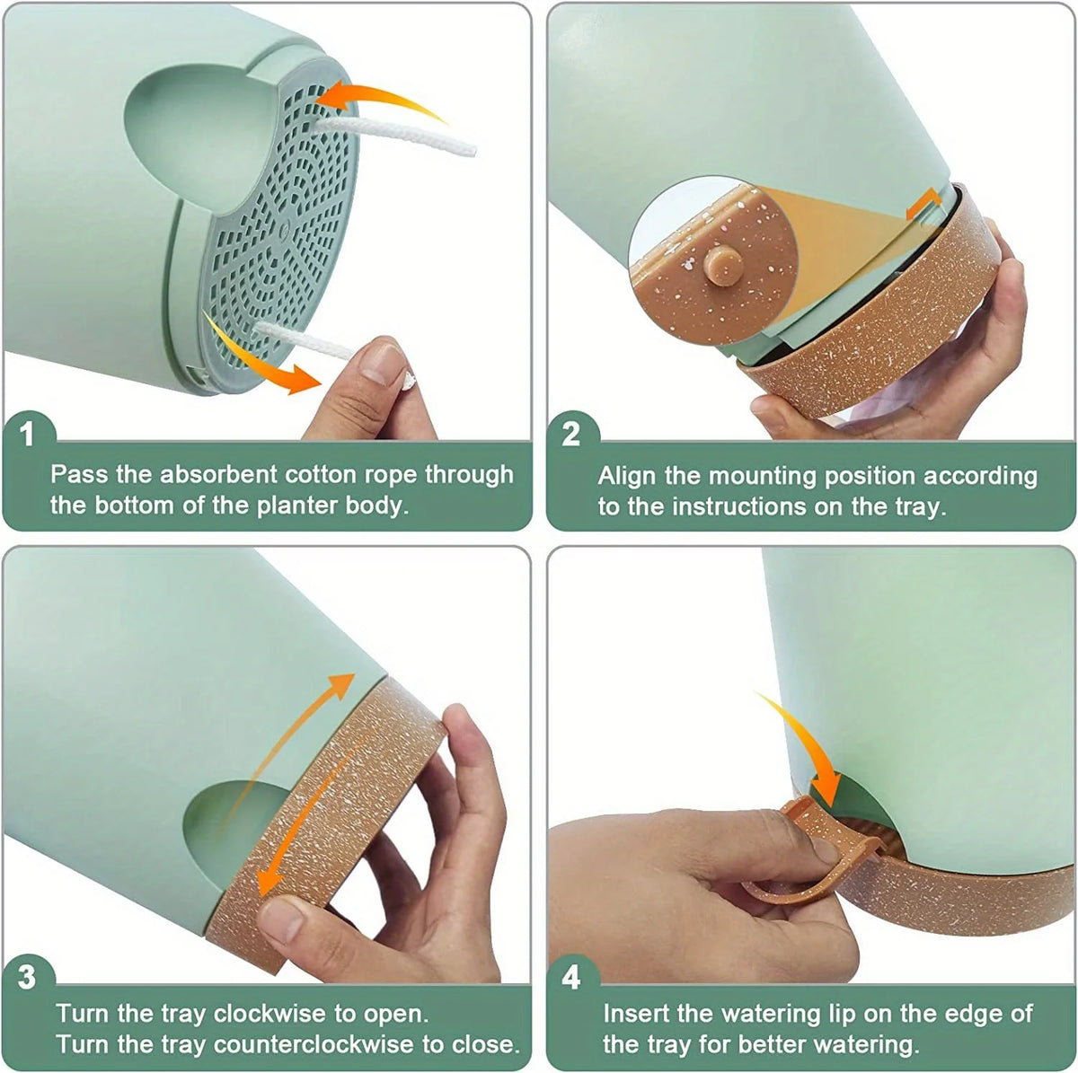 Instructions for assembling and using self-watering plant pots with drainage holes