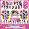 K-pop inspired birthday party decoration set featuring a banner, balloons, and cake toppers