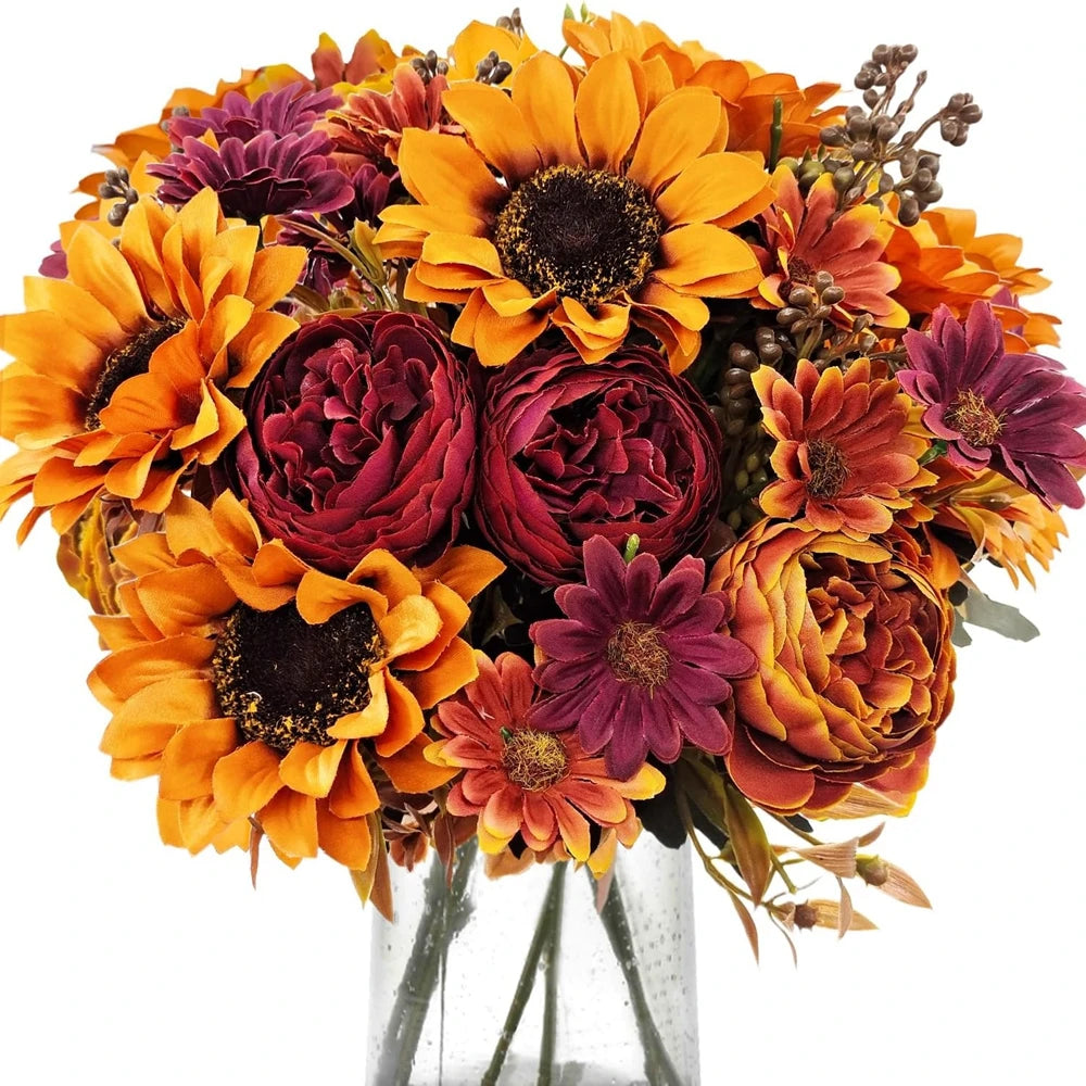 Silk Sunflower Wreath Bouquet for Home & Wedding Décor