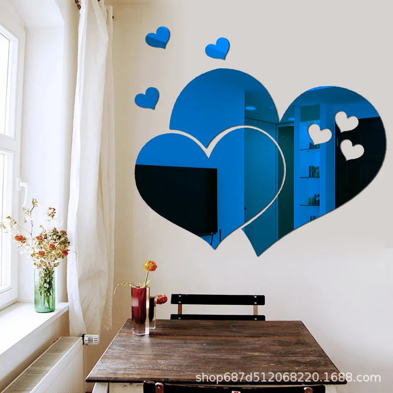 Blue acrylic heart wall art decal featuring a large heart shape with smaller hearts surrounding it.