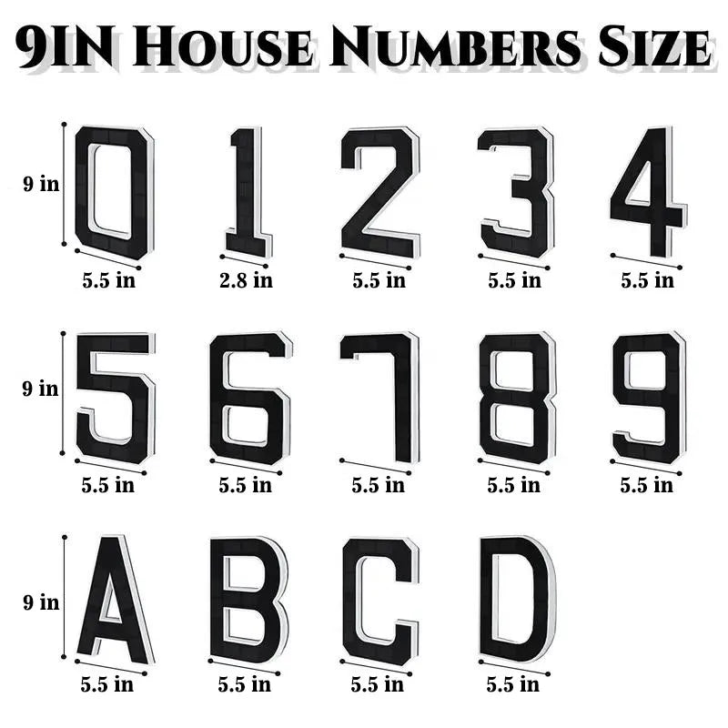 Un juego de números y letras de 9 pulgadas en negro para montar en la pared exterior.