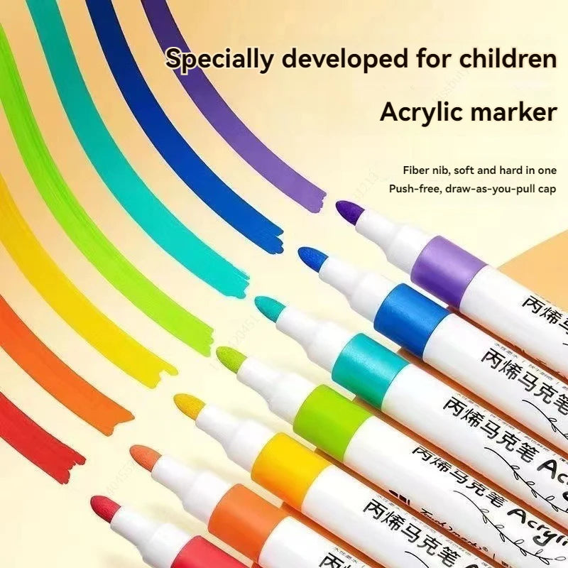A collection of 80-color acrylic markers for children, showing various colors and tips.