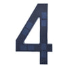 A dark blue solar LED house number sign shaped like the numeral four with integrated lighting cells.