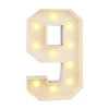 A light-up number nine decoration with illuminated dots on a beige background.