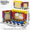 A LEGO-style building block set of a Five Nights at Freddy's building, featuring red and yellow bricks.