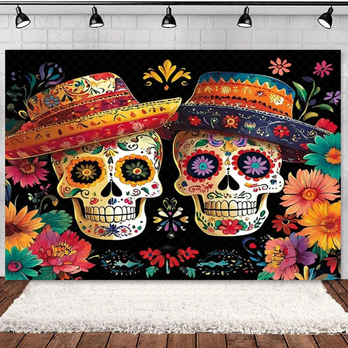 Day of the Dead Skeleton & Floral Backdrop for Party Photo Booth