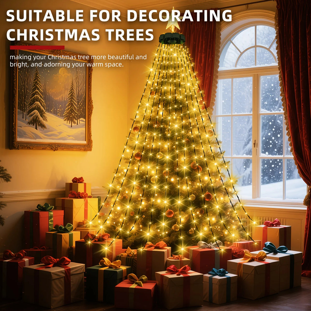 USB-Powered Waterfall Christmas Tree Lights with Remote