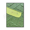 Abstract golf scene canvas art featuring minimalist figures and textured green and yellow tones on a canvas.