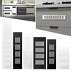 A set of rectangular aluminum alloy ventilation grilles for kitchen cabinets shown in black and white.