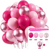 A pile of shimmering pink latex balloons in various shades, including pink and magenta, for parties.