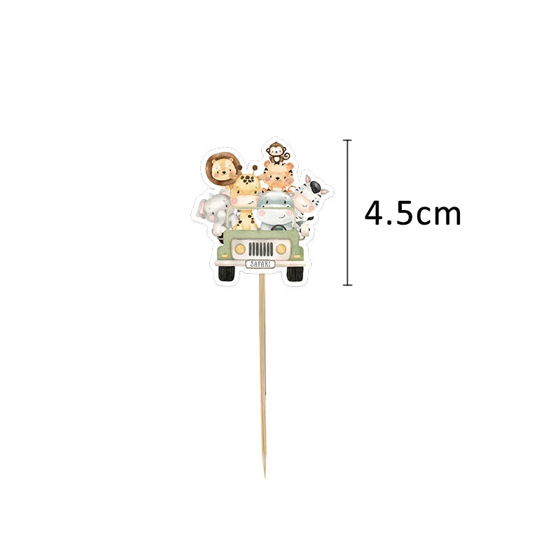 A set of two jungle animal cake toppers featuring various cute animals like monkeys and tigers.