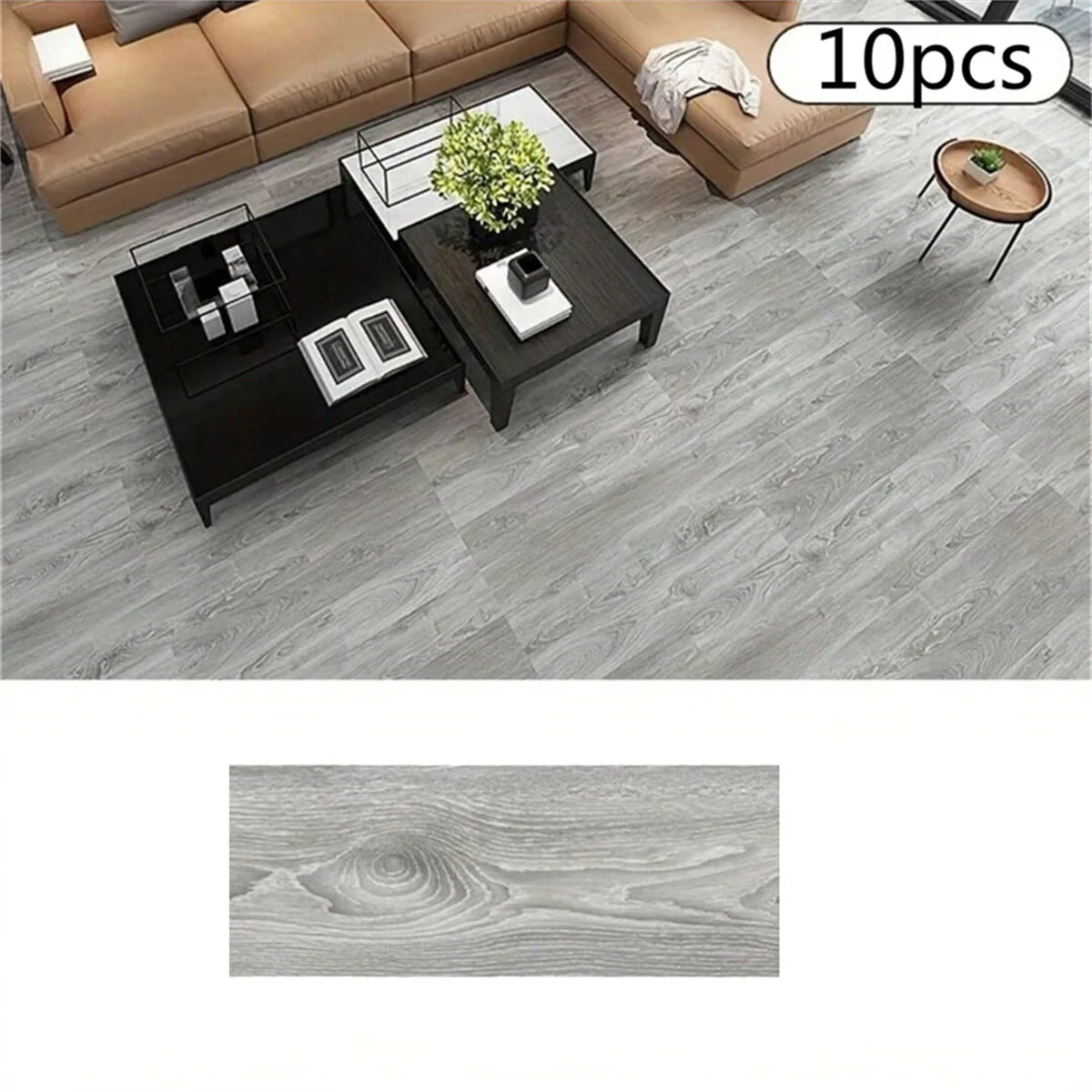Self-Adhesive Wood Grain Floor Stickers (10-Pack)