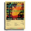Album art poster for Radiohead's In Rainbows featuring colorful text and abstract imagery.