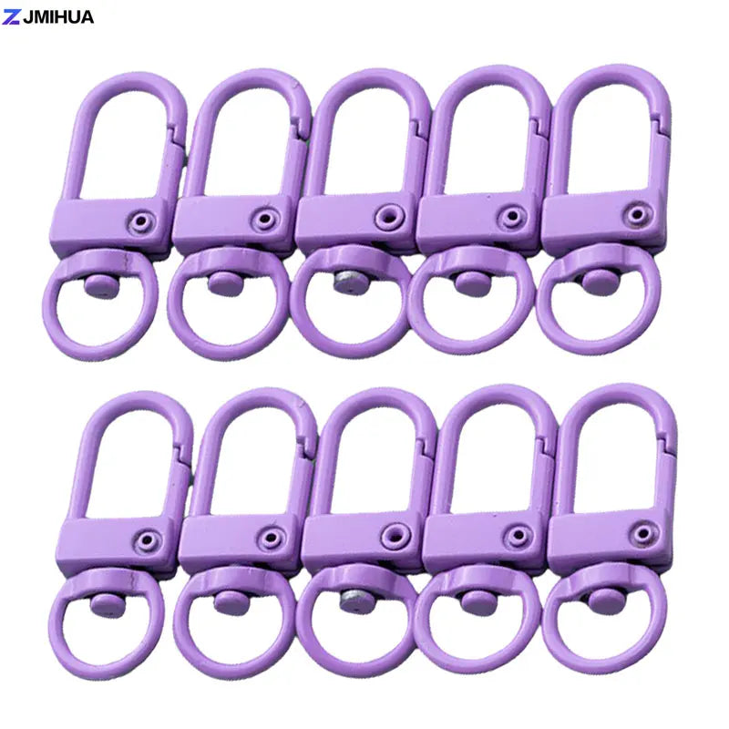A set of purple lobster clasp hooks for jewelry making and DIY crafts