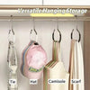 Versatile hanging storage rack displaying a tie, hat, camisole, and scarf on a closet rod.