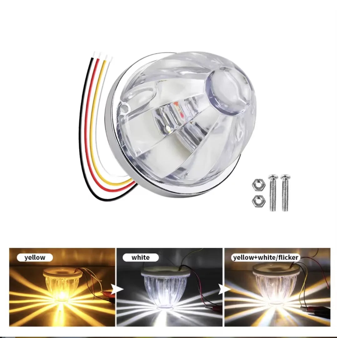 A set of durable LED side marker lights with various colored wires and illumination examples.