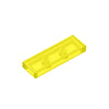 A yellow smooth tile building brick with two circular indentations.