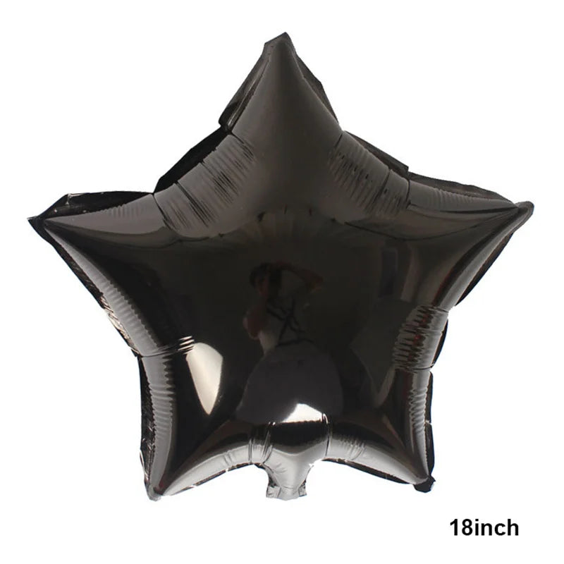 A black foil star and heart balloon assortment.