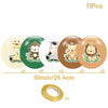 Set of 11 foil balloons featuring cartoon jungle safari animals like monkeys and tigers
