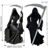 Gothic female grim reaper resin statue with a scythe shown from the side.