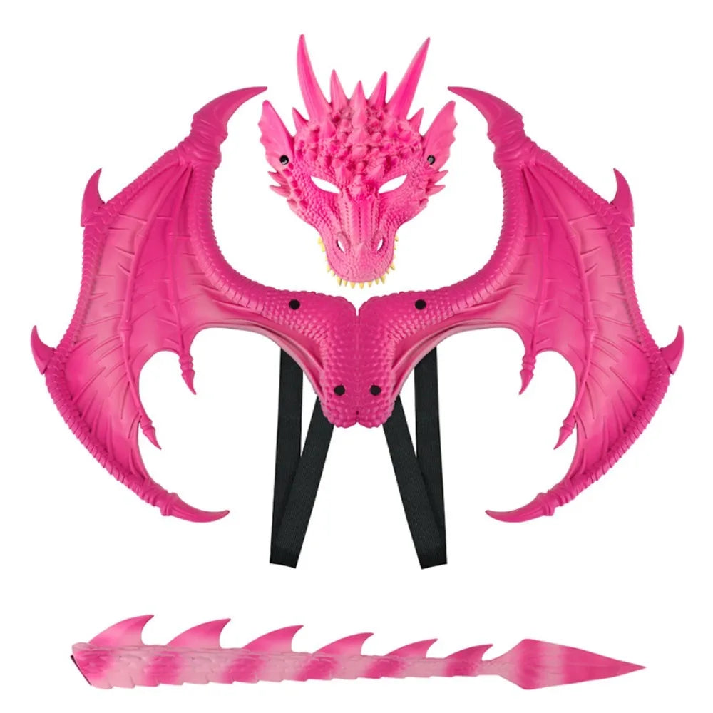 Pink dragon wings, head, and tail cosplay costume set for kids