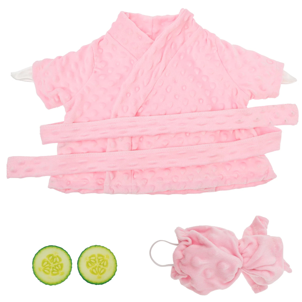 Pink decorative lawn goose costume set with a pink fabric garment and a pink bow