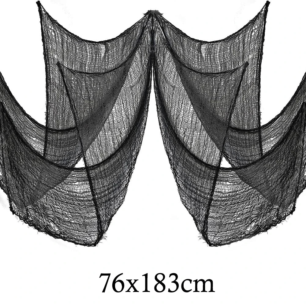 Black gauze fabric draped in a decorative, flowing style for spooky Halloween decorations