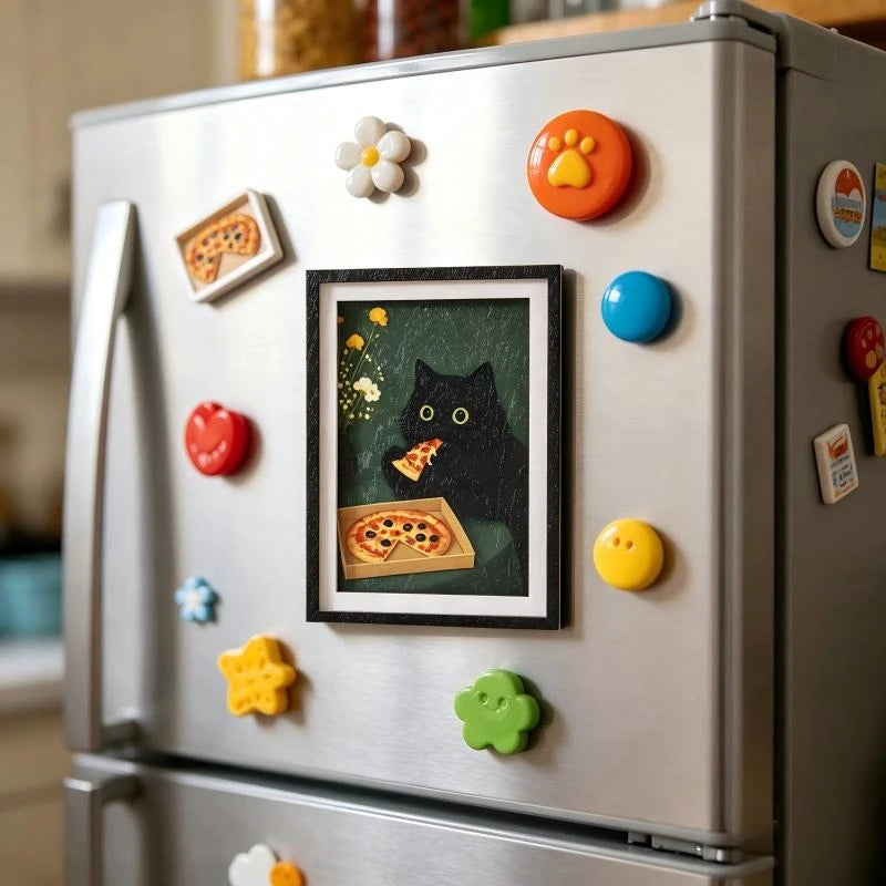 3D Cat Pizza Fridge Magnet with Photo Frame