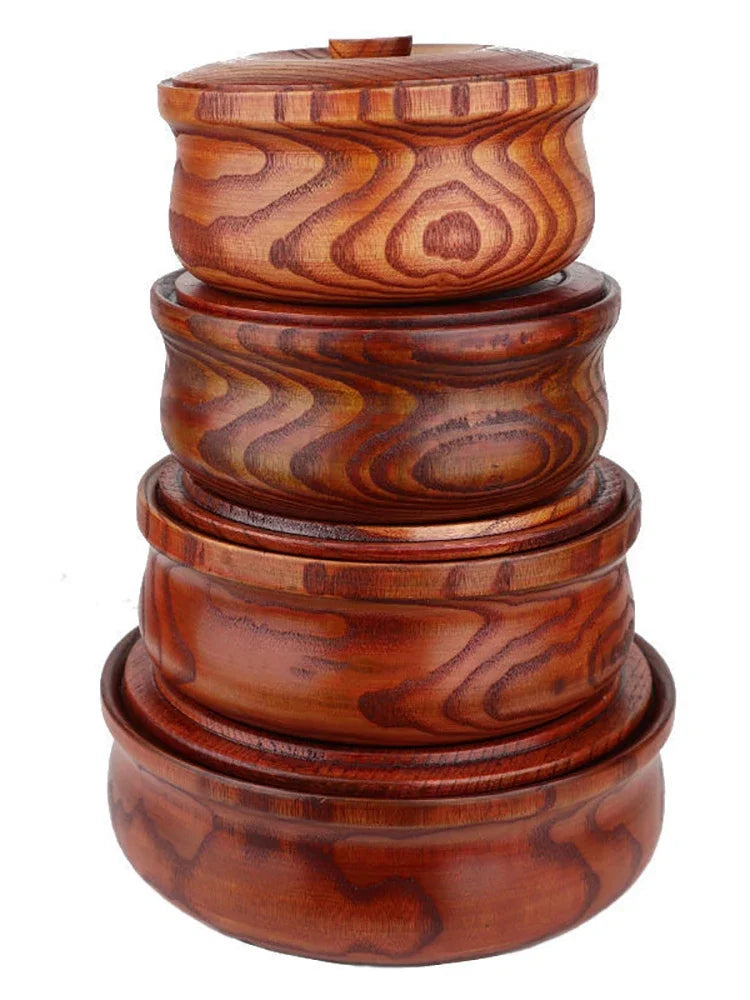 Natural Solid Wood Serving Bowl with Lid
