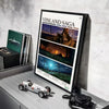 A framed poster of Vinland Saga anime featuring a ship and landscape, displayed on a shelf.